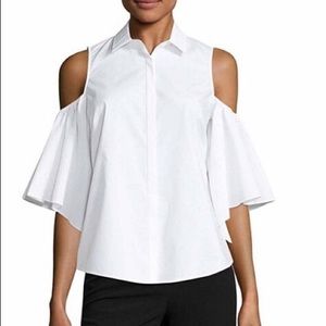 Worthington Blue Striped Cold Shoulder Top